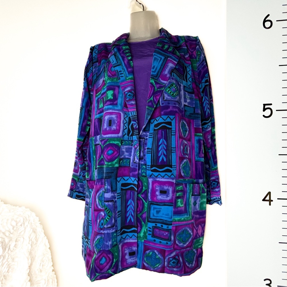 Vintage Tropics Purple Blue Geo Pattern Shell & Cardigan 2PC Set Medium Color!!